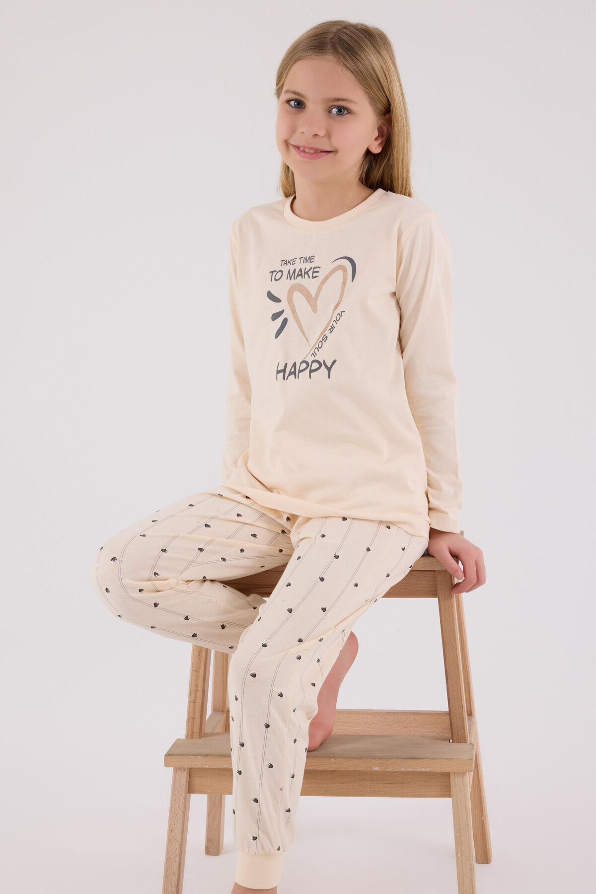 Arnetta Kız Çocuk Krem Pijama Takımı