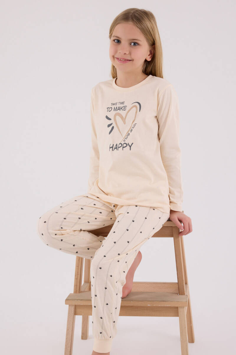 Arnetta Kız Çocuk Kışlık Regular Fit Krem Pijama Takımı AR3434-C-V1 - 1