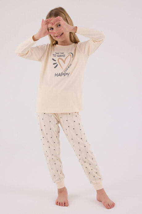 Arnetta Kız Çocuk Kışlık Regular Fit Krem Pijama Takımı AR3434-C-V1 - 3