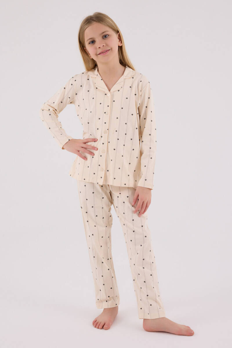 Arnetta Kız Çocuk Pamuklu Bisiklet Yaka Pigment Baskılı Kışlık Regular Fit Krem Pijama Takımı AR3435-C-V1 - 3