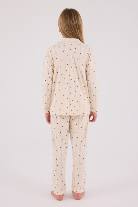Arnetta Kız Çocuk Pamuklu Bisiklet Yaka Pigment Baskılı Kışlık Regular Fit Krem Pijama Takımı AR3435-C-V1 - 5