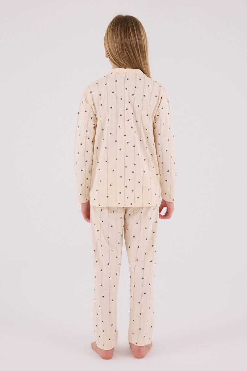 Arnetta Kız Çocuk Pamuklu Bisiklet Yaka Pigment Baskılı Kışlık Regular Fit Krem Pijama Takımı AR3435-C-V1 - 5