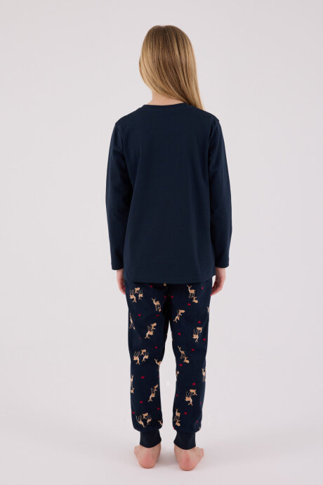 Arnetta Kız Çocuk Pamuklu Bisiklet Yaka Pigment Baskılı Kışlık Regular Fit Lacivert Pijama Takımı AR3450-C-V1 - 4