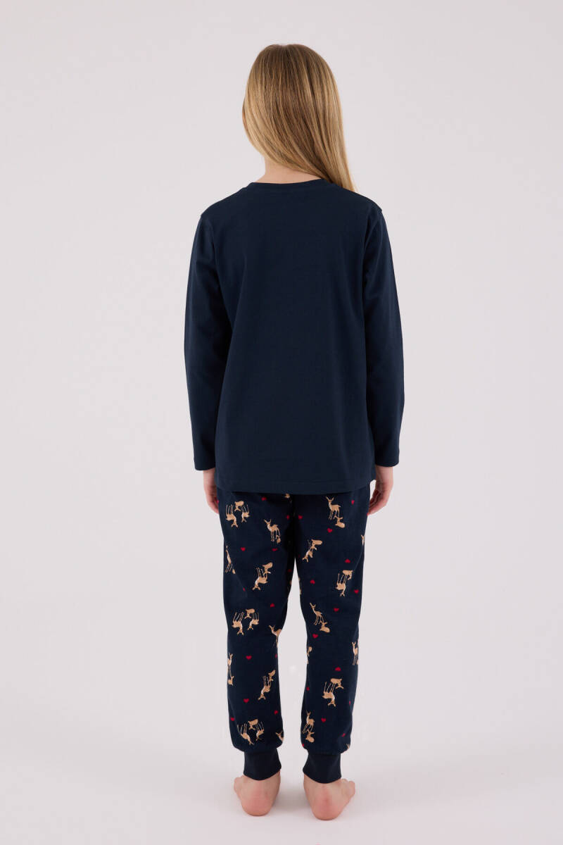 Arnetta Kız Çocuk Pamuklu Bisiklet Yaka Pigment Baskılı Kışlık Regular Fit Lacivert Pijama Takımı AR3450-C-V1 - 4