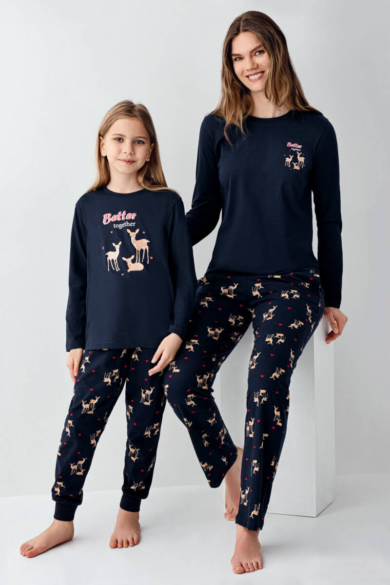 Arnetta Kız Çocuk Pamuklu Bisiklet Yaka Pigment Baskılı Kışlık Regular Fit Lacivert Pijama Takımı AR3450-C-V1 - 2