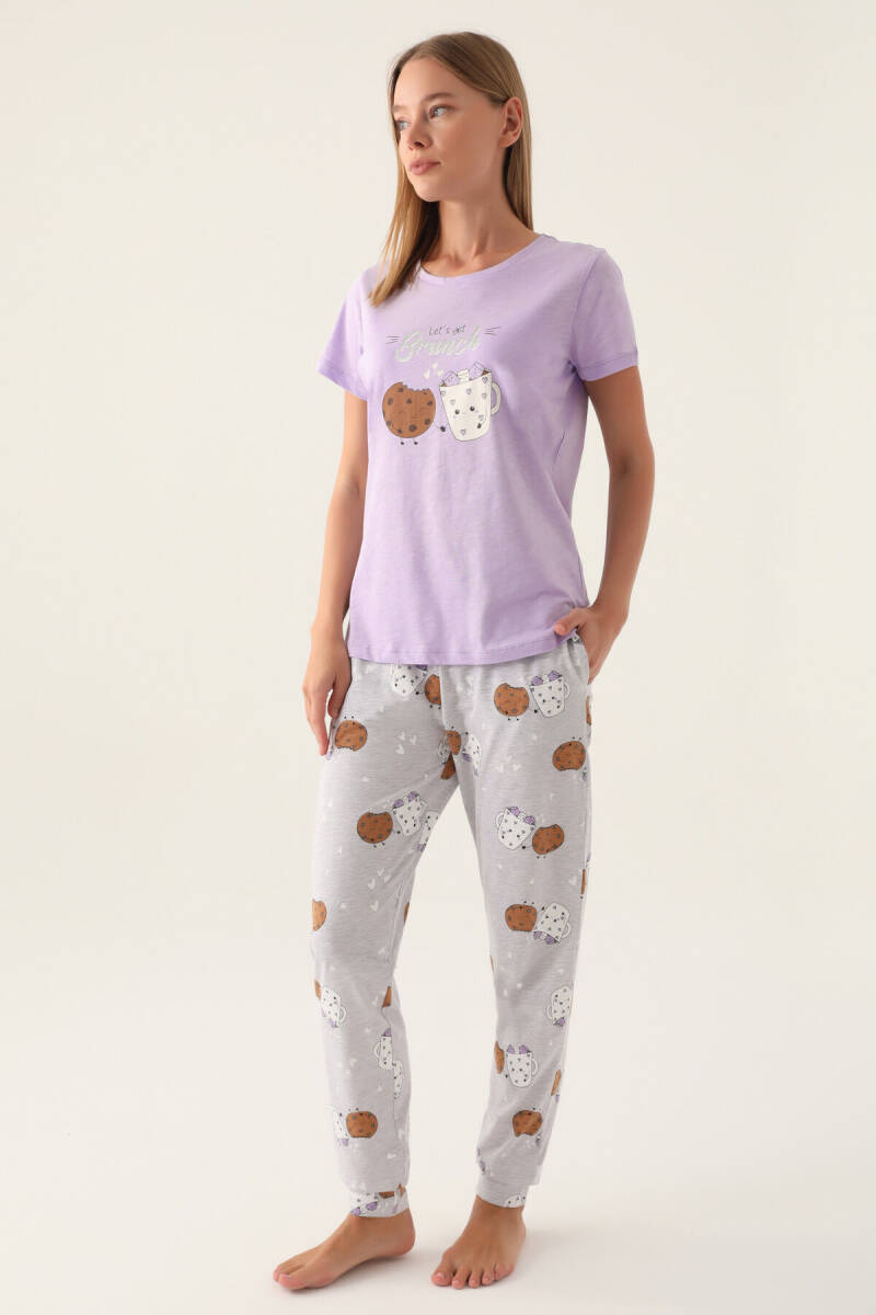 Arnetta Kadın Pamuklu Bisiklet Yaka Yazlık Regular Fit Mor Pijama Takımı AR2884-S-V1 - 1