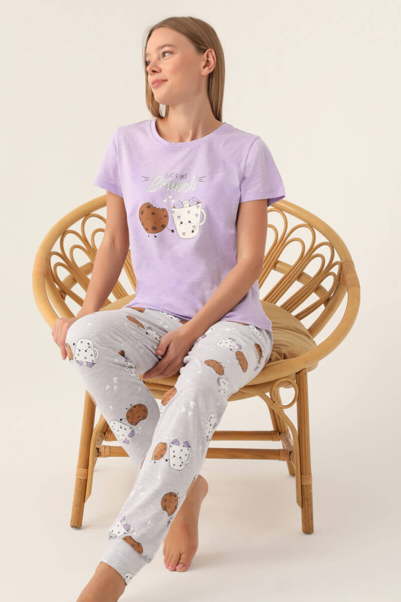 Arnetta Kadın Pamuklu Bisiklet Yaka Yazlık Regular Fit Mor Pijama Takımı AR2884-S-V1 - 3