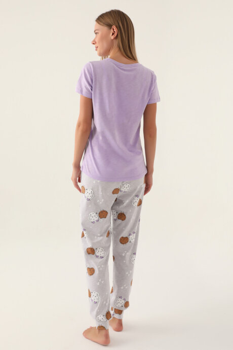 Arnetta Kadın Pamuklu Bisiklet Yaka Yazlık Regular Fit Mor Pijama Takımı AR2884-S-V1 - 5