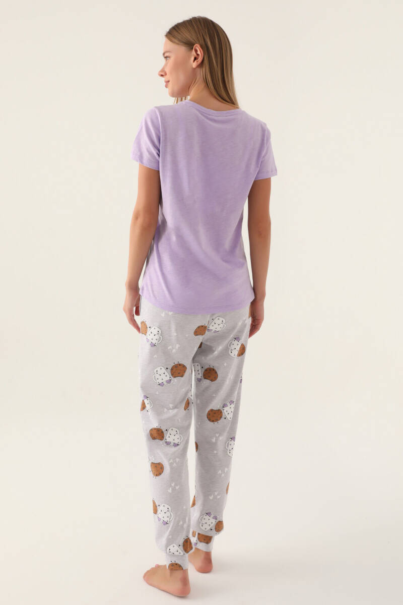 Arnetta Kadın Pamuklu Bisiklet Yaka Yazlık Regular Fit Mor Pijama Takımı AR2884-S-V1 - 5
