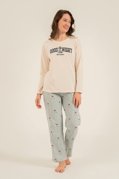 Arnetta Anne Kız %100 Pamuk Sweet Dreams Krem Uzun Kol Pijama Takım AR3734-A-V1 (1)