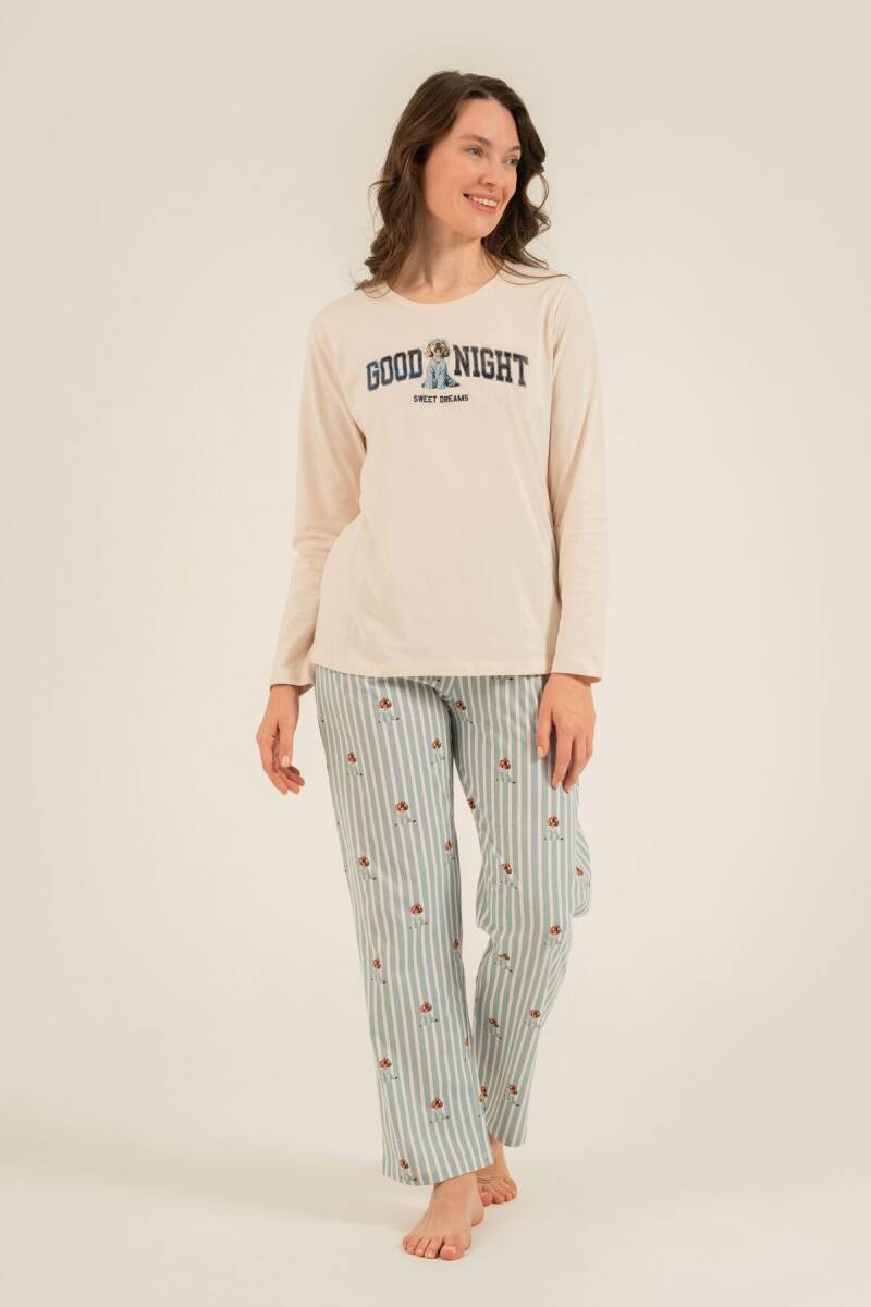 Arnetta Anne Kız %100 Pamuk Sweet Dreams Krem Uzun Kol Pijama Takım AR3734-A-V1 - 2