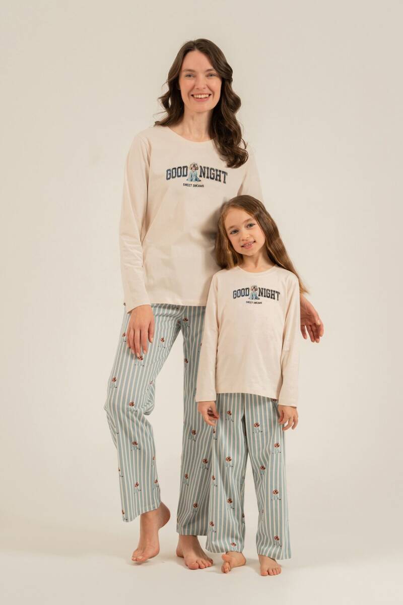 Arnetta Anne Kız %100 Pamuk Sweet Dreams Krem Uzun Kol Pijama Takım AR3734-A-V1 - 1