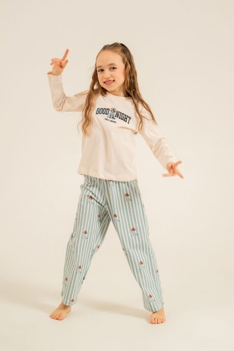 Arnetta Anne Kız %100 Pamuk Sweet Dreams Krem Uzun Kol Pijama Takım AR3734-A-V1 - 6