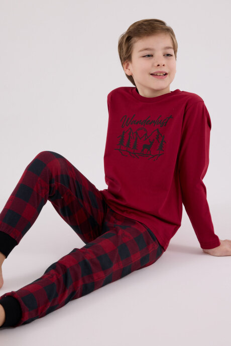 Arnetta Erkek Çocuk Pamuklu Kışlık Regular Fit Bordo Pijama Takımı AR3502-C-V1 - 1
