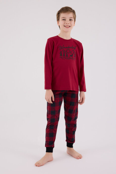 Arnetta Erkek Çocuk Pamuklu Kışlık Regular Fit Bordo Pijama Takımı AR3502-C-V1 - 3