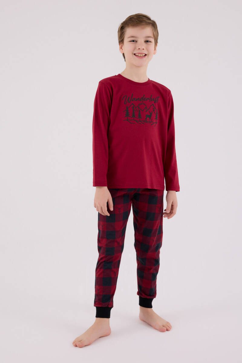 Arnetta Erkek Çocuk Pamuklu Kışlık Regular Fit Bordo Pijama Takımı AR3502-C-V1 - 3