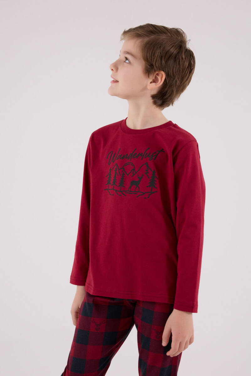 Arnetta Erkek Çocuk Pamuklu Kışlık Regular Fit Bordo Pijama Takımı AR3502-C-V1 - 4