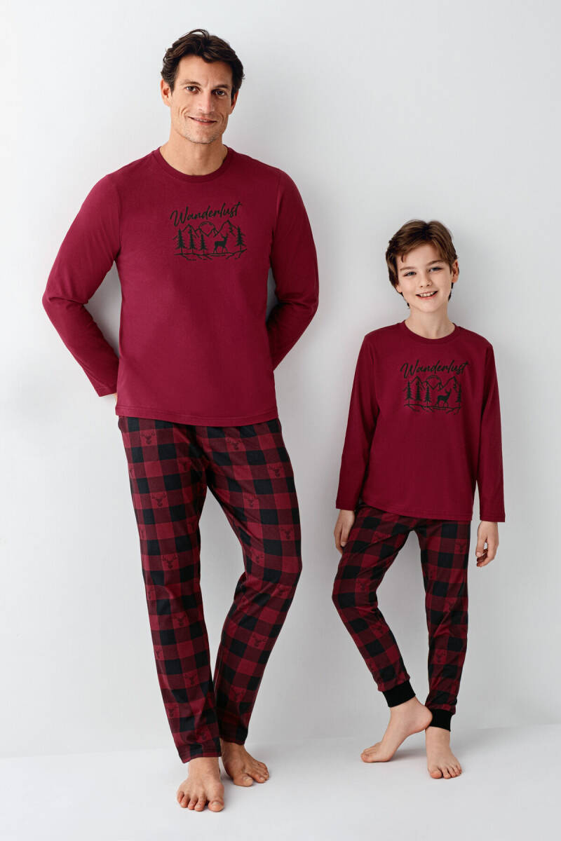 Arnetta Erkek Çocuk Pamuklu Kışlık Regular Fit Bordo Pijama Takımı AR3502-C-V1 - 2