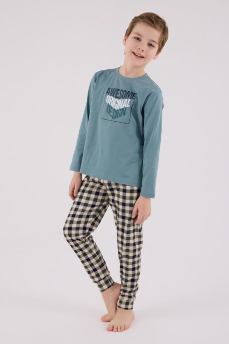 Arnetta Erkek Çocuk Pamuklu Kışlık Regular Fit Yeşil Pijama Takımı AR3510-C-V1 - 3