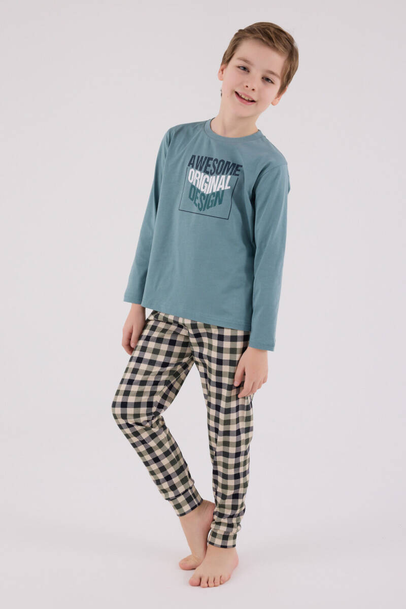 Arnetta Erkek Çocuk Pamuklu Kışlık Regular Fit Yeşil Pijama Takımı AR3510-C-V1 - 3