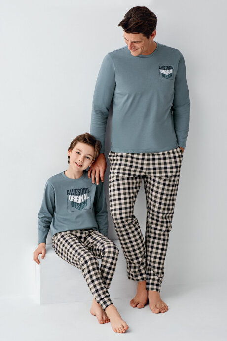 Arnetta Erkek Çocuk Pamuklu Kışlık Regular Fit Yeşil Pijama Takımı AR3510-C-V1 - 2