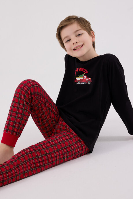 Arnetta Erkek Çocuk Pamuklu Kışlık Regular Fit Siyah Pijama Takımı AR3515-C-V1 - 3