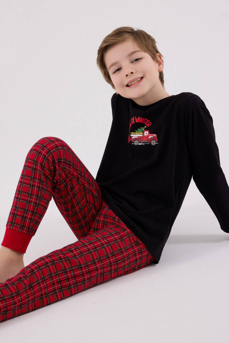 Arnetta Erkek Çocuk Pamuklu Kışlık Regular Fit Siyah Pijama Takımı AR3515-C-V1 - 3