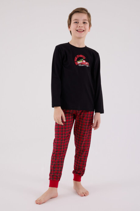 Arnetta Erkek Çocuk Pamuklu Kışlık Regular Fit Siyah Pijama Takımı AR3515-C-V1 - 4