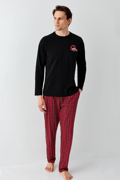 Arnetta Erkek Pamuklu Kışlık Regular Fit Siyah Pijama Takımı AR3515-S-V1 - 3