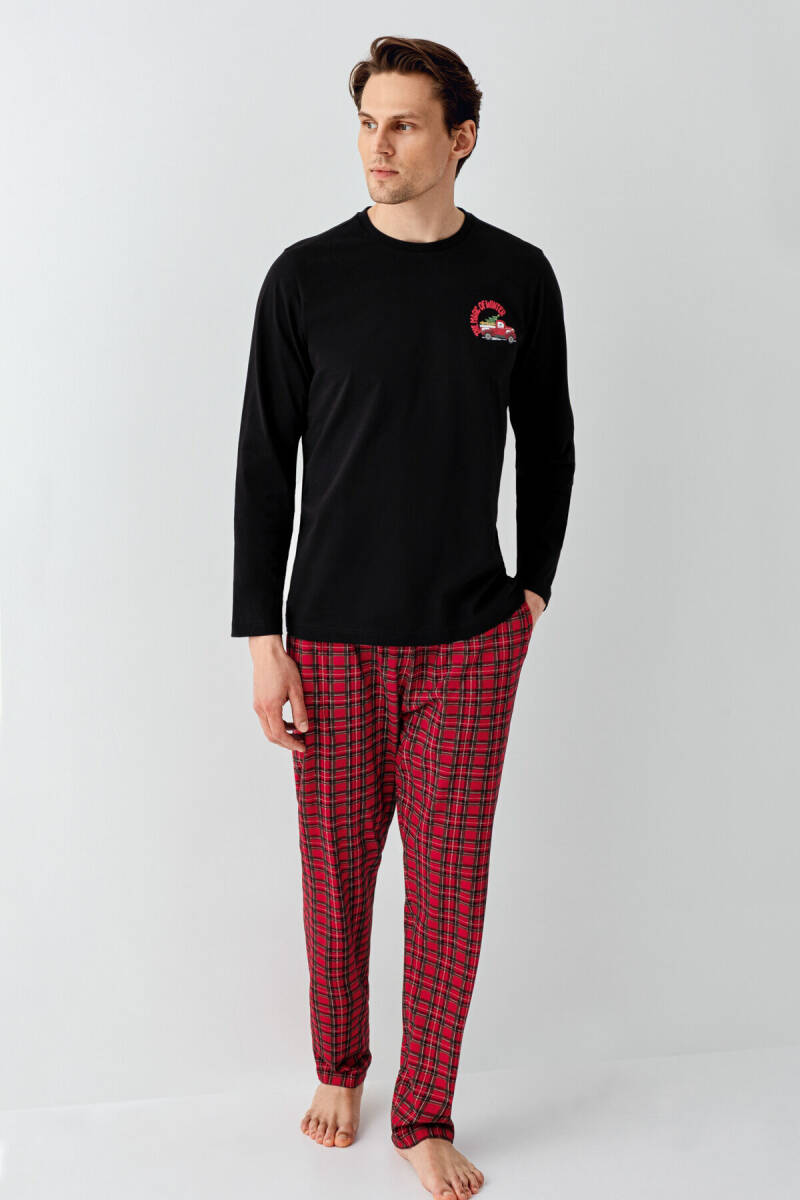 Arnetta Erkek Pamuklu Kışlık Regular Fit Siyah Pijama Takımı AR3515-S-V1 - 3