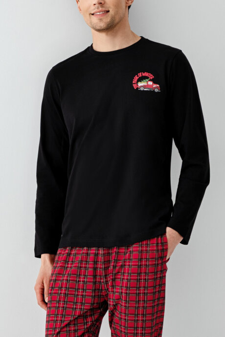 Arnetta Erkek Pamuklu Kışlık Regular Fit Siyah Pijama Takımı AR3515-S-V1 - 4