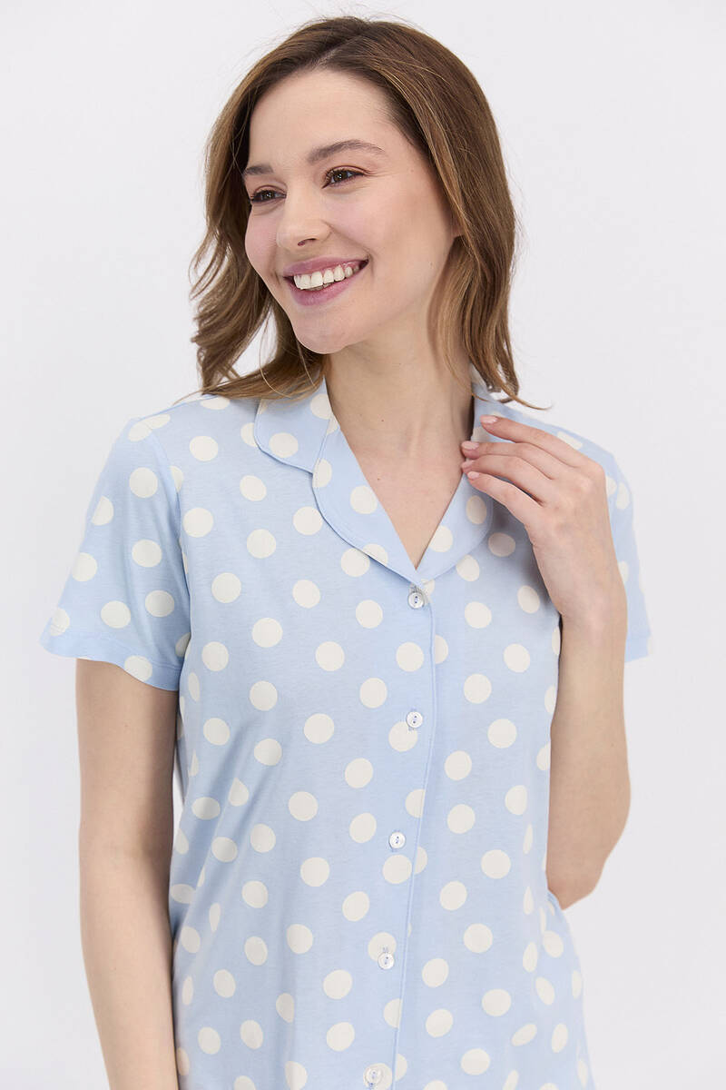 Arnetta - Arnetta Spotted Kadın Mavi Gömlek Pijama (1)
