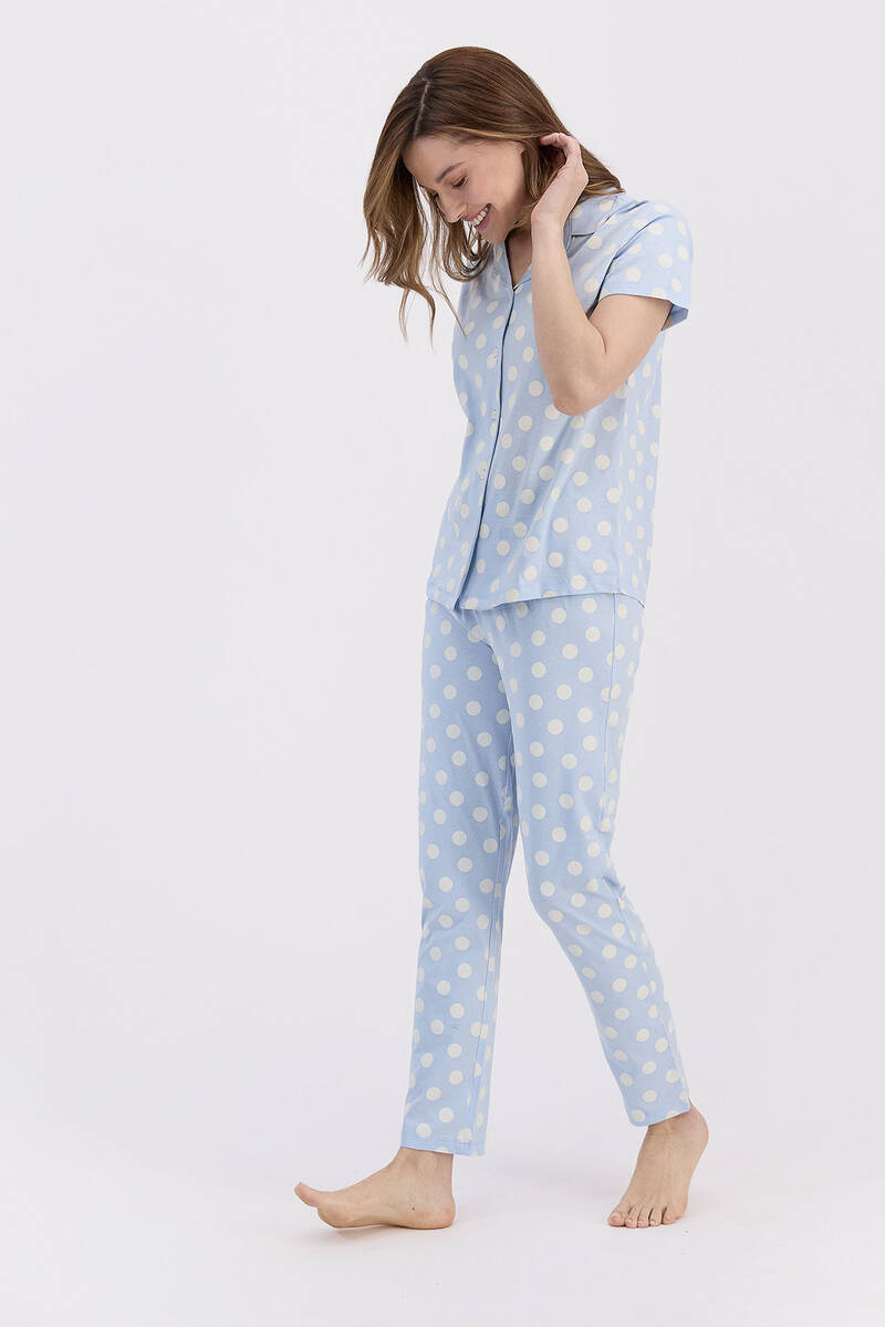 Arnetta - Arnetta Spotted Kadın Mavi Gömlek Pijama