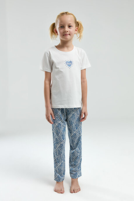 Arnetta Kız Çocuk Bisiklet Yaka Pigment Baskılı Yazlık Regular Fit Beyaz Pijama Takımı AR3305-C-V1 (1)