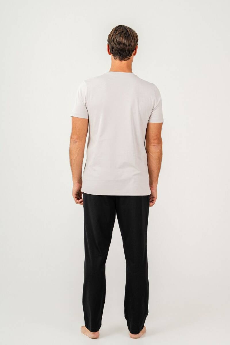 Arnetta Erkek %100 Pamuk Bisiklet Yaka Baskısız Yazlık Regular Fit Beyaz Pijama Takımı AR3695-S-V2 - 4