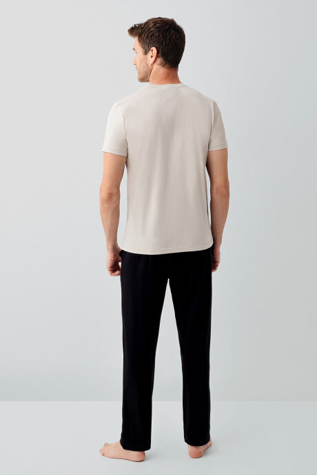 Arnetta Erkek %100 Pamuk Bisiklet Yaka Baskılı Yazlık Regular Fit Krem Pijama Takımı AR3701-S-V1 - 3
