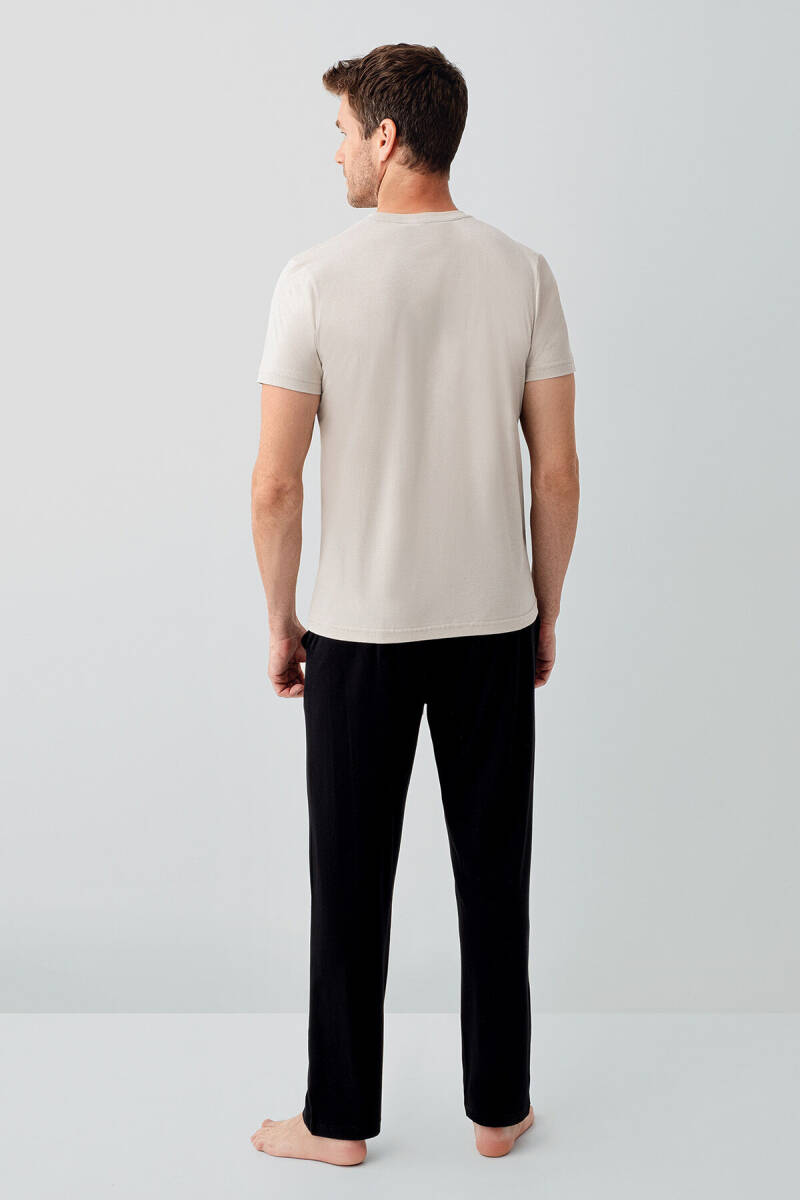 Arnetta Erkek %100 Pamuk Bisiklet Yaka Baskılı Yazlık Regular Fit Krem Pijama Takımı AR3701-S-V1 - 3