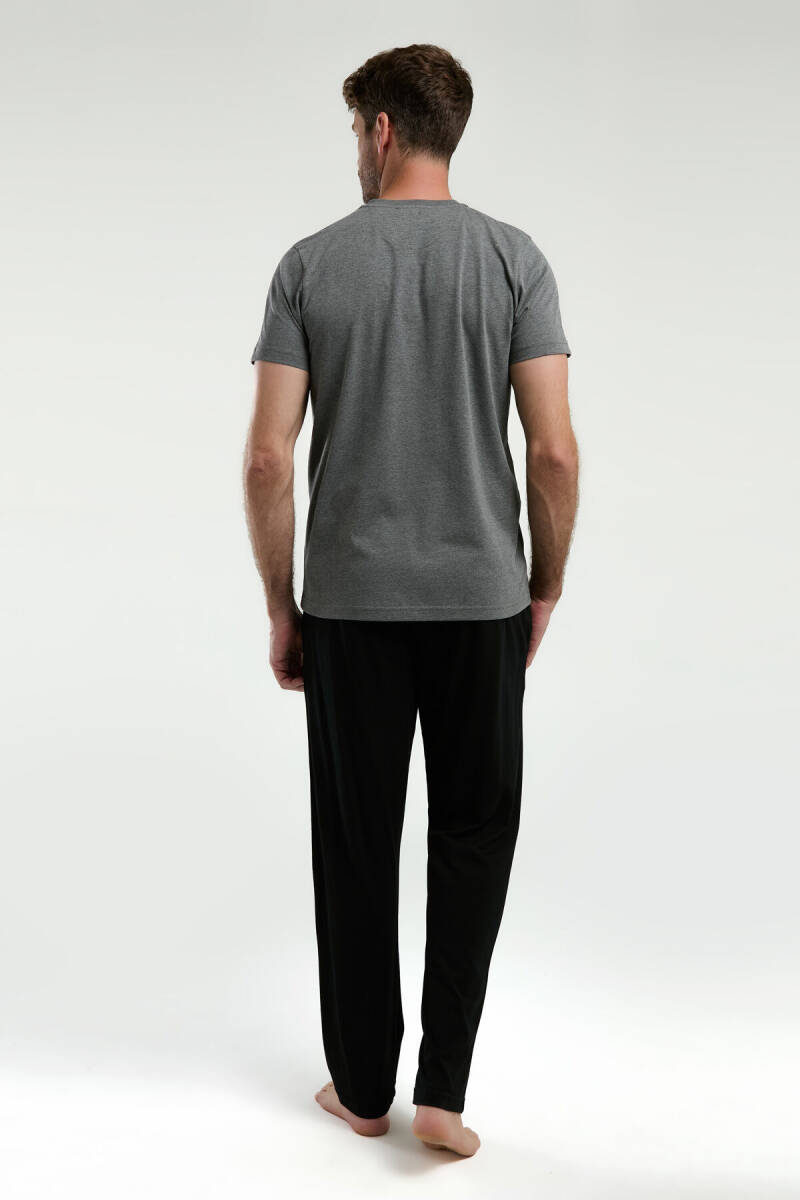 Arnetta Erkek Pamuklu Hakim Yaka Pigment Baskılı Yazlık Regular Fit Gri Pijama Takımı AR3348-S-V1 - 3