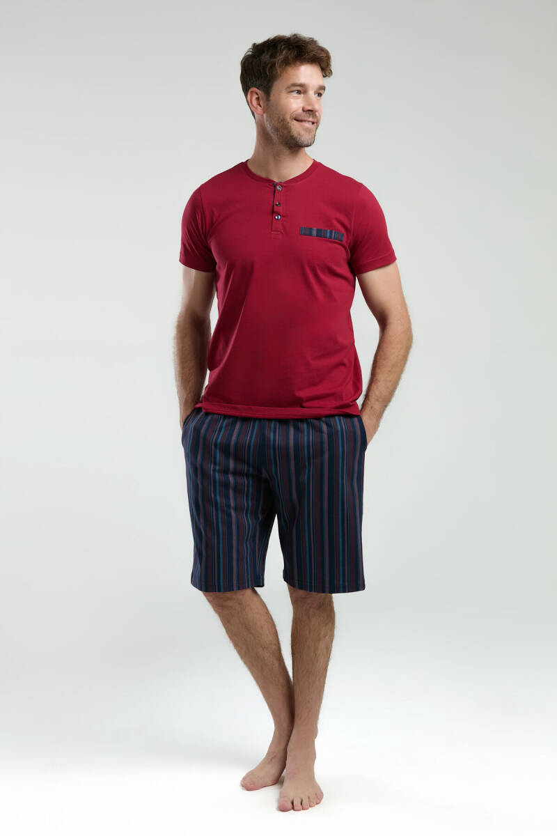 Arnetta Erkek Pamuklu Hakim Yaka Pigment Baskılı Yazlık Regular Fit Bordo Pijama Takımı AR3354-S-V2 - 2