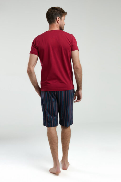 Arnetta Erkek Pamuklu Hakim Yaka Pigment Baskılı Yazlık Regular Fit Bordo Pijama Takımı AR3354-S-V2 - 4