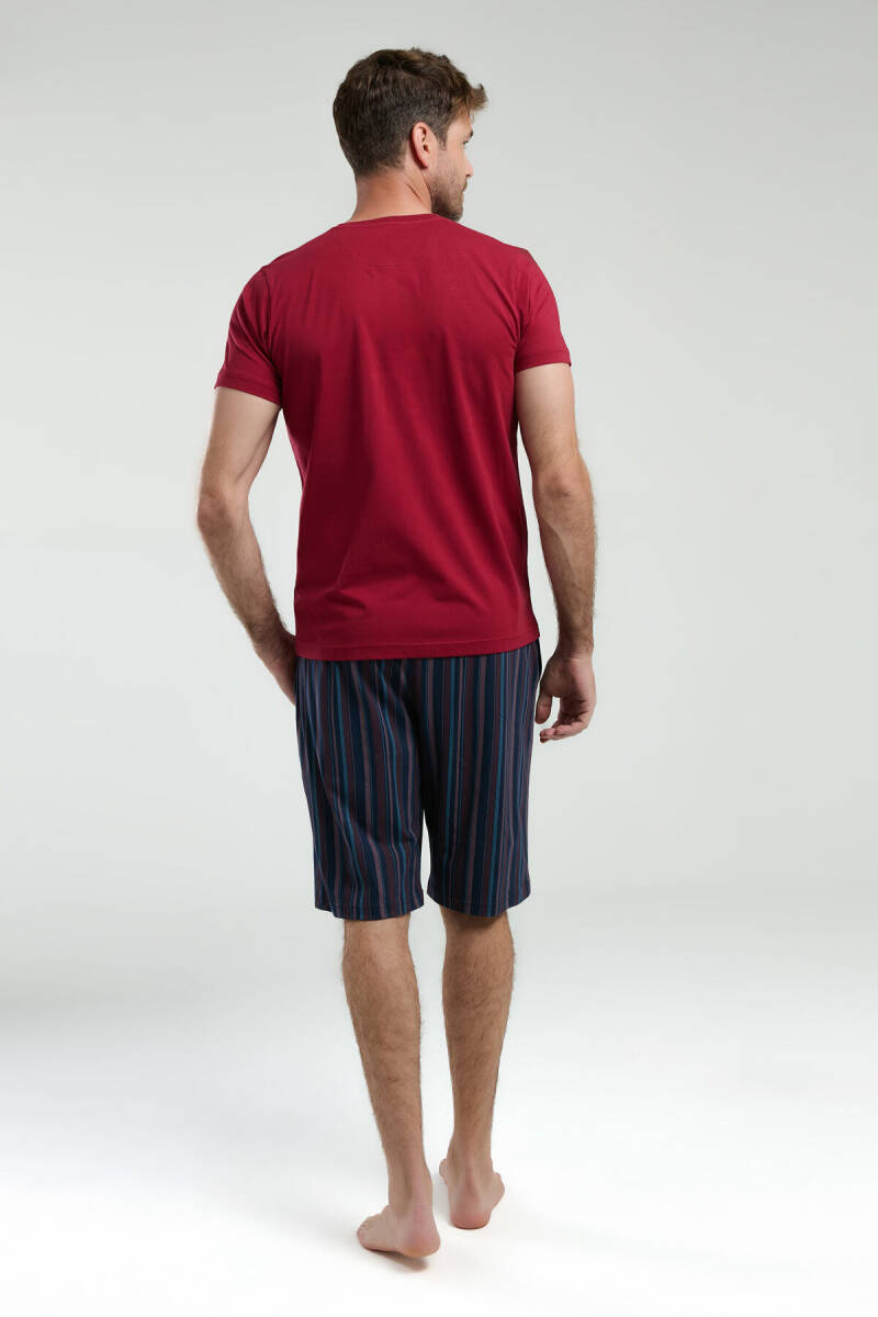 Arnetta Erkek Pamuklu Hakim Yaka Pigment Baskılı Yazlık Regular Fit Bordo Pijama Takımı AR3354-S-V2 - 4