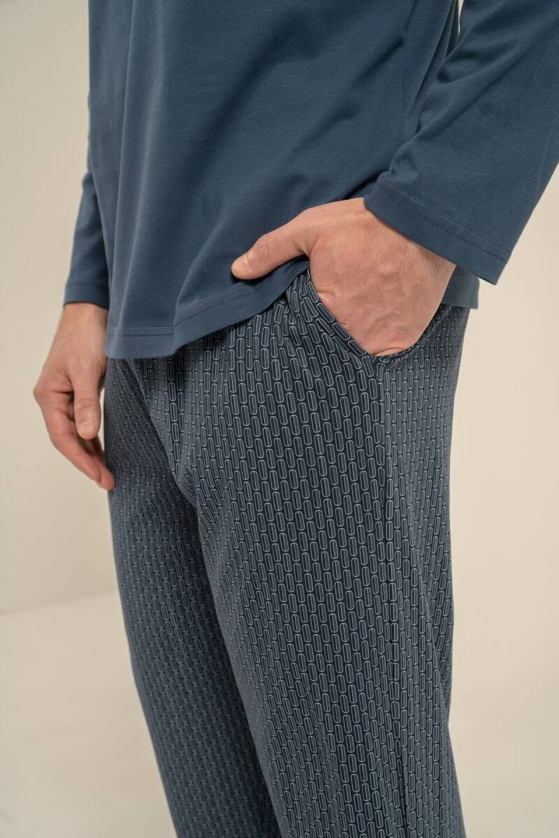 Arnetta Erkek %100 Pamuk Cep Detaylı Lacivert Uzun Kol Pijama Takım AR3840-S-V1 - 6