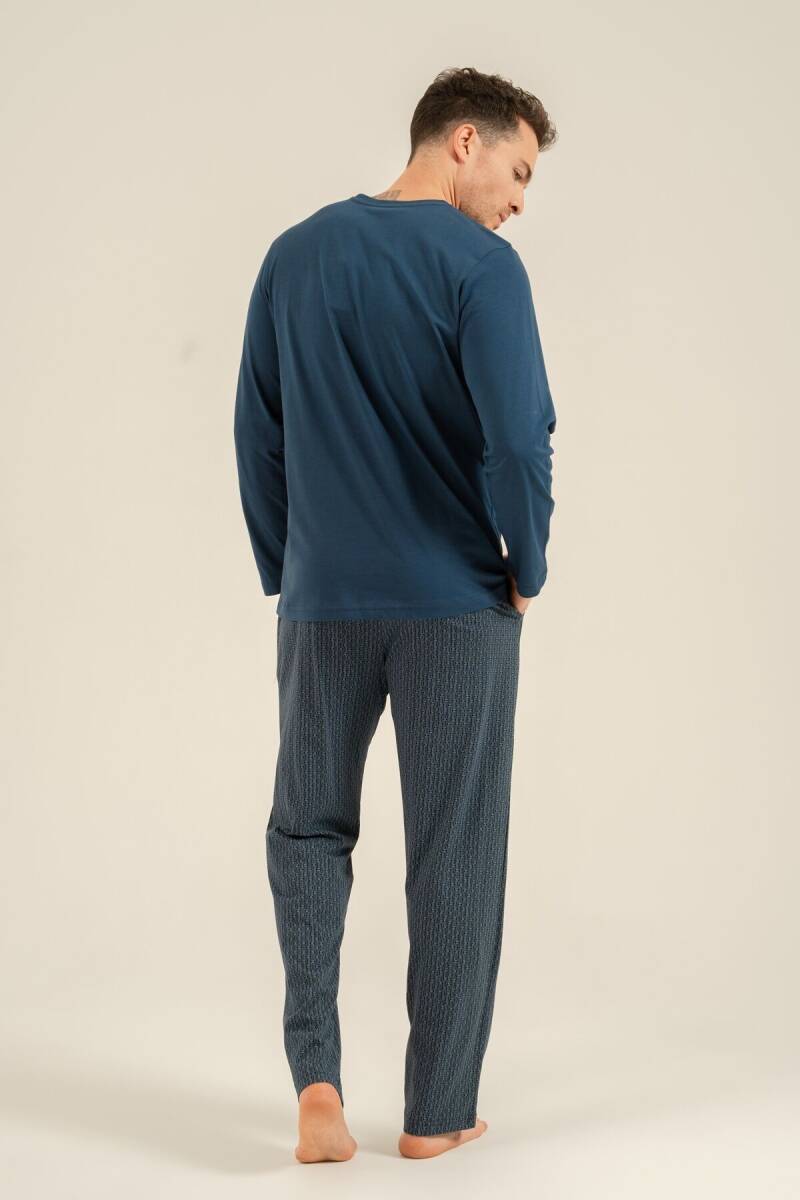 Arnetta Erkek %100 Pamuk Cep Detaylı Lacivert Uzun Kol Pijama Takım AR3840-S-V1 - 4