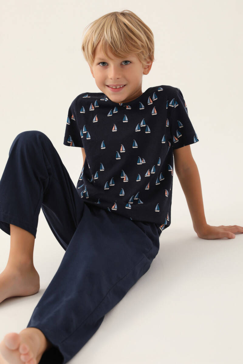 Arnetta Erkek Çocuk Yazlık Regular Fit Lacivert Pijama Takımı AR2992-C-V1 - 2