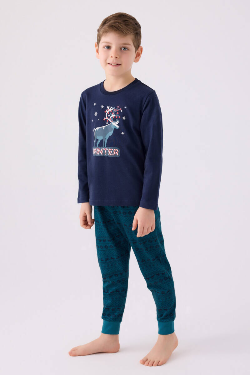 Arnetta Erkek Çocuk Bisiklet Yaka Pigment Baskılı Kışlık Regular Fit Lacivert Pijama Takımı AR3135-C-V1 - 1