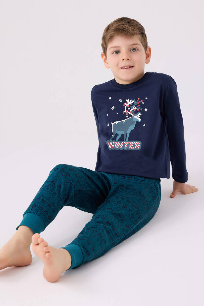 Arnetta Erkek Çocuk Bisiklet Yaka Pigment Baskılı Kışlık Regular Fit Lacivert Pijama Takımı AR3135-C-V1 - 3