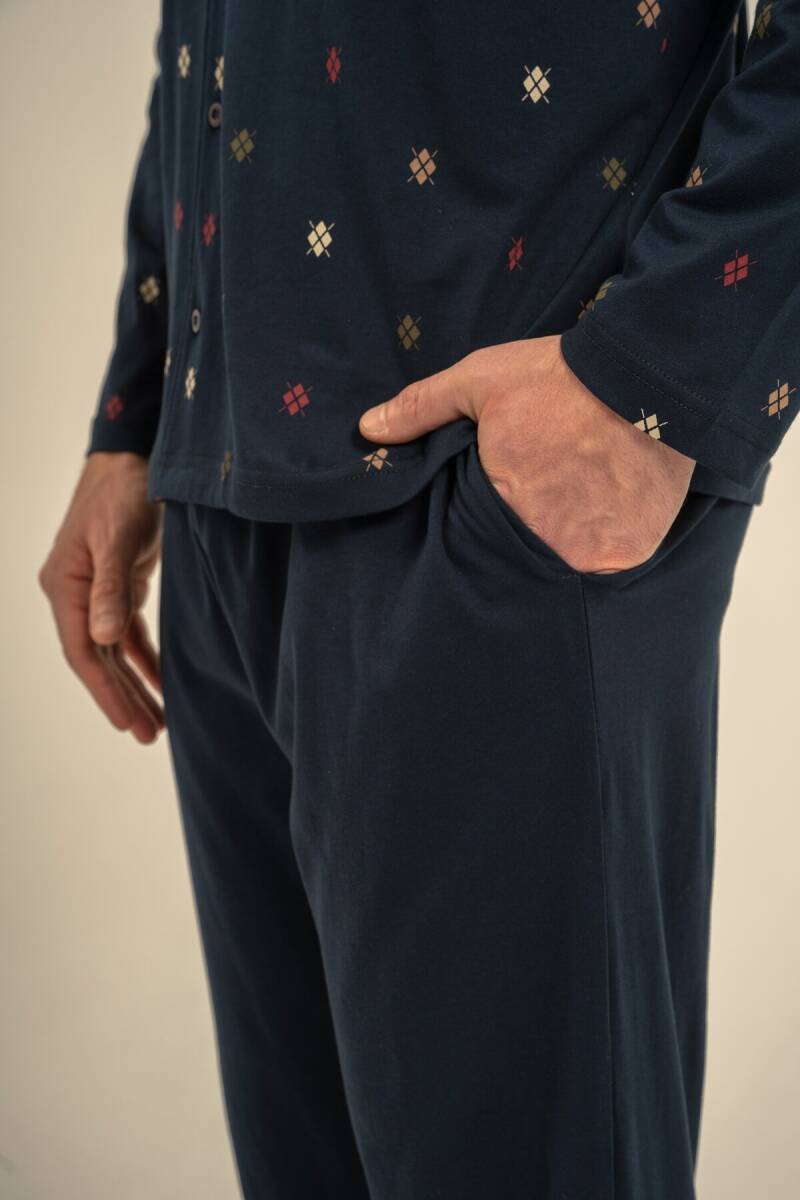 Arnetta Erkek %100 Pamuk Desenli Lacivert Gömlek Pijama Takımı AR3854-S-V1 - 6