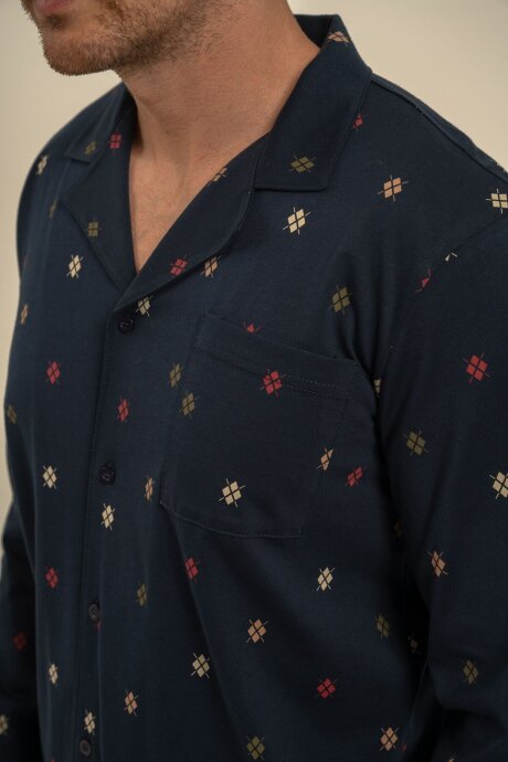 Arnetta Erkek %100 Pamuk Desenli Lacivert Gömlek Pijama Takımı AR3854-S-V1 - 5