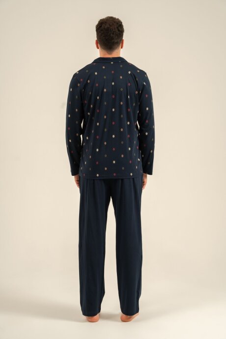 Arnetta Erkek %100 Pamuk Desenli Lacivert Gömlek Pijama Takımı AR3854-S-V1 - 4
