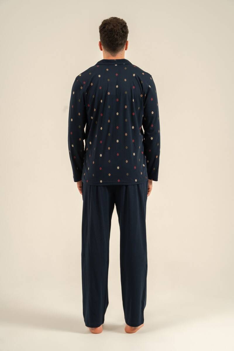 Arnetta Erkek %100 Pamuk Desenli Lacivert Gömlek Pijama Takımı AR3854-S-V1 - 4